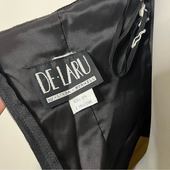 Vintage 80s De Laru Black Velvet Halter Gold Organza Skirt Mini Dress - Picture 8 of 8